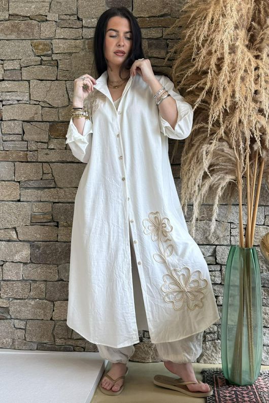 Alara Longline Duster Shirt White /8=