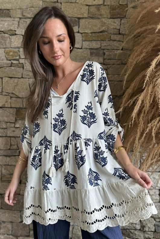 Anika Indira Smock Blouse Stone /13=