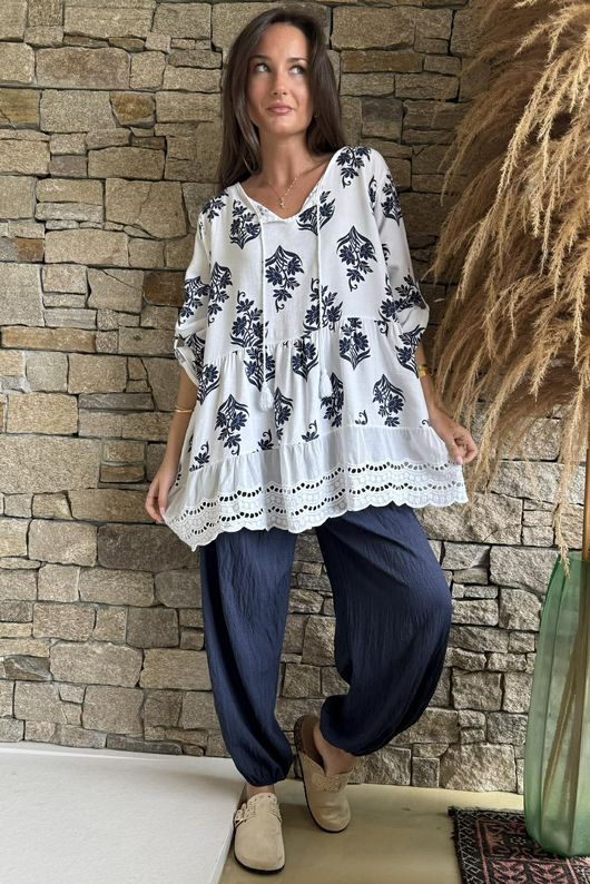 Anika Indira Smock Blouse White /9=