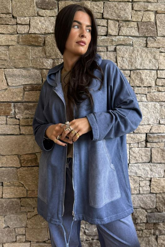 Anine Soft Touch Patch Pocket Hoodie Washed Denim /20=