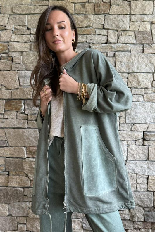 Anine Soft Touch Patch Pocket Hoodie Washed Khaki