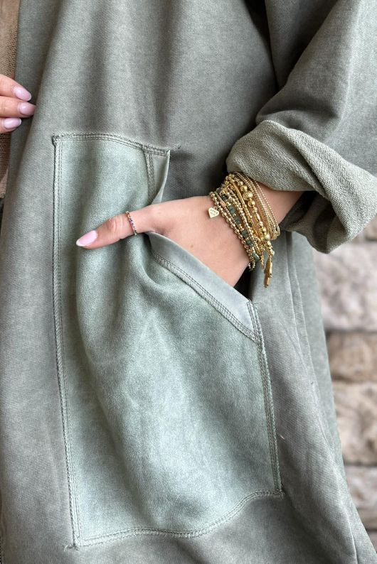 Anine Soft Touch Patch Pocket Hoodie Washed Khaki