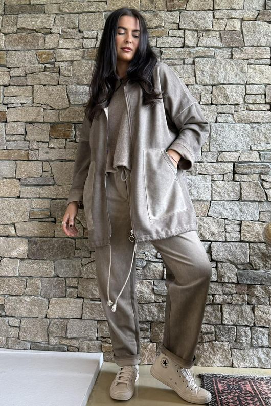 Anine Soft Touch Patch Pocket Hoodie Washed Mocha