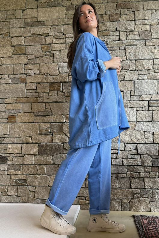 Anine Soft Touch Patch Pocket Hoodie Washed Soft Cobalt