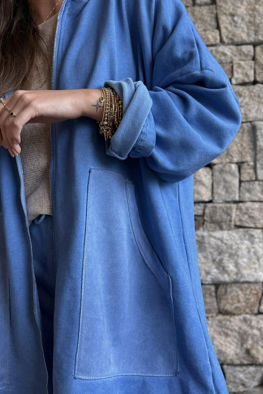 Anine Soft Touch Patch Pocket Hoodie Washed Soft Cobalt