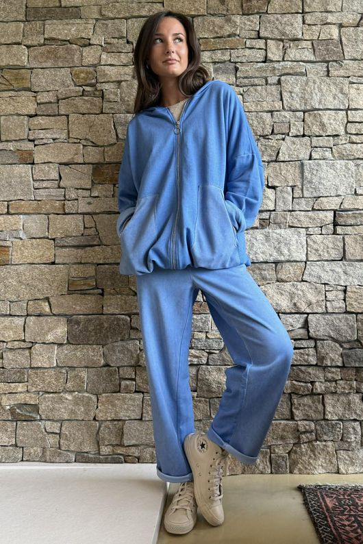 Anine Soft Touch Patch Pocket Hoodie Washed Soft Cobalt