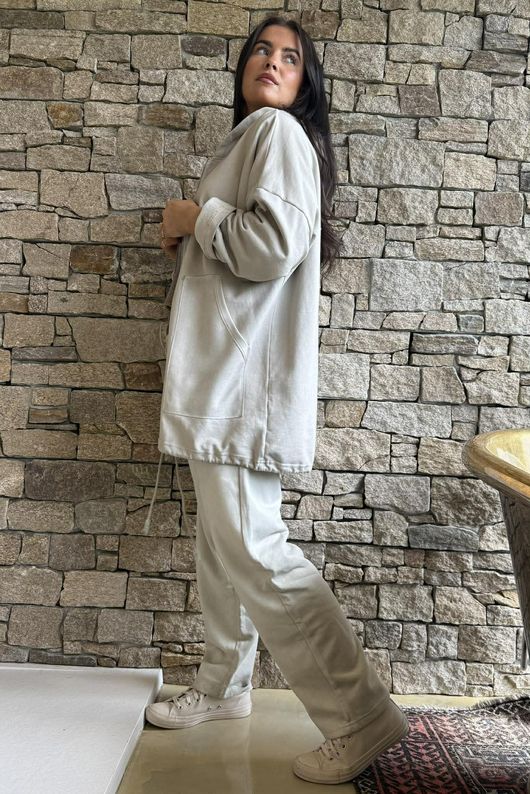 Anine Soft Touch Patch Pocket Hoodie Washed Stone