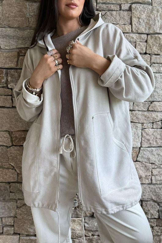 Anine Soft Touch Patch Pocket Hoodie Washed Stone /20=