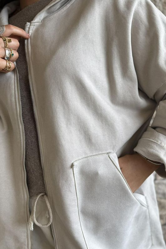 Anine Soft Touch Patch Pocket Hoodie Washed Stone