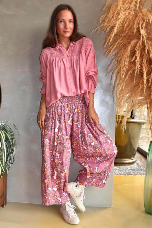 Annie 1972 Shirring Pleat Barrel Pant Indian Pink Haze due 1 week
