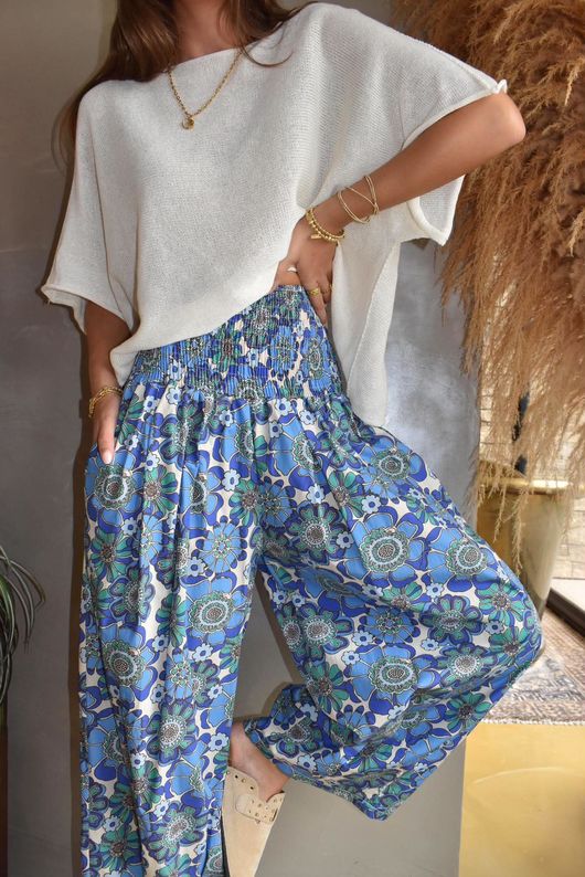 Annie 1972 Shirring Pleat Barrel Pant Mr Blue Skies