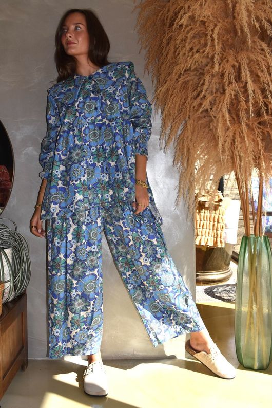 Annie 1972 Shirring Pleat Barrel Pant Mr Blue Skies