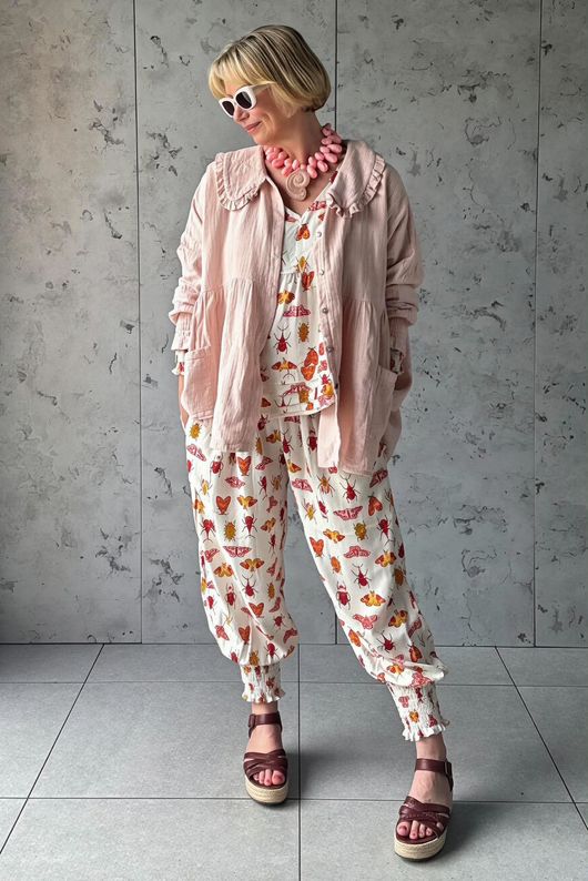 Annie Cushion Cotton Peter Pan Smock Blouse Antique Rose 