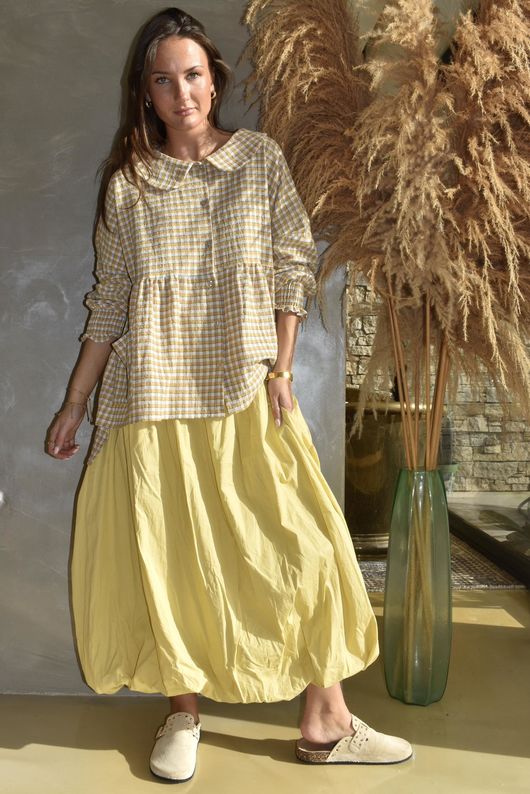 Annie Gingham Peter Pan Smock Blouse Mustard /20 Pre order 10 days 