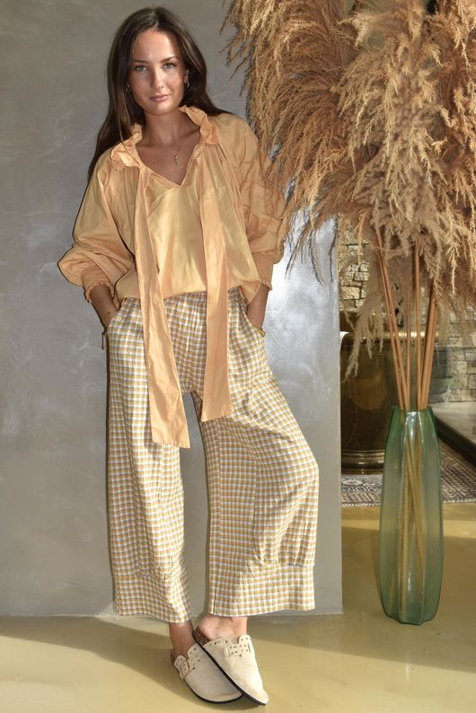 Annie Gingham Quirky 7/8 Pant Mustard /20 Pre order 10 days