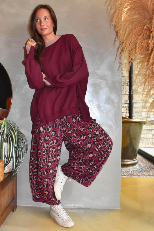 Arbi Big Cat Wide Crop Pant Burgundy 