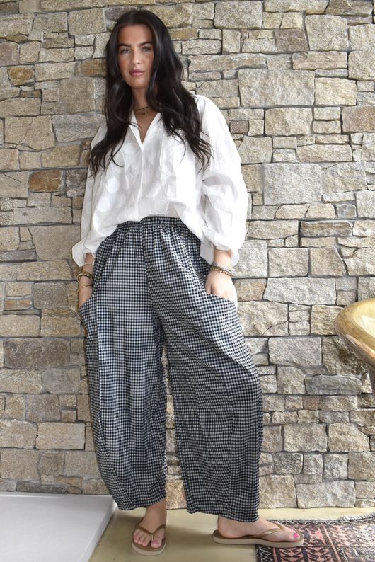 Arbi Gingham 7/8 Barrel Pant Black