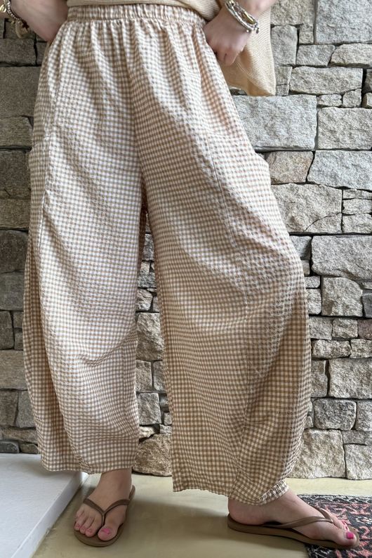 Arbi Gingham 7/8 Barrel Pant Camel