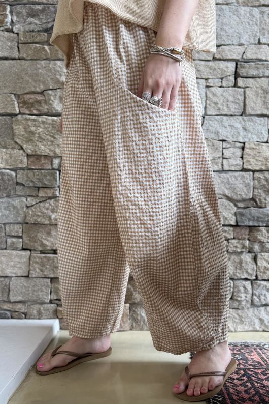 Arbi Gingham 7/8 Barrel Pant Camel