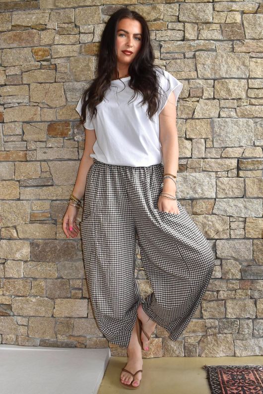 Arbi Gingham 7/8 Barrel Pant Chocolate