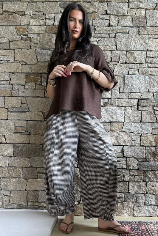 Arbi Gingham 7/8 Barrel Pant Chocolate