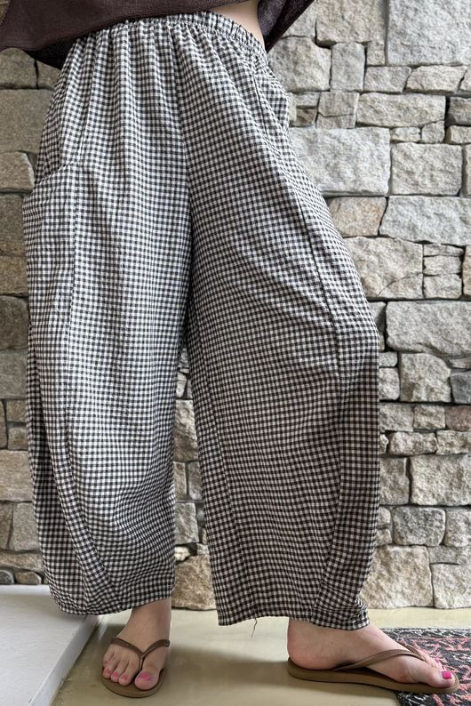 Arbi Gingham 7/8 Barrel Pant Chocolate