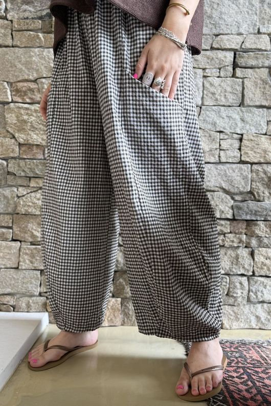 Arbi Gingham 7/8 Barrel Pant Chocolate
