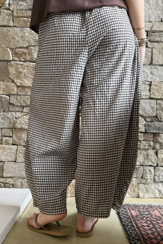 Arbi Gingham 7/8 Barrel Pant Chocolate