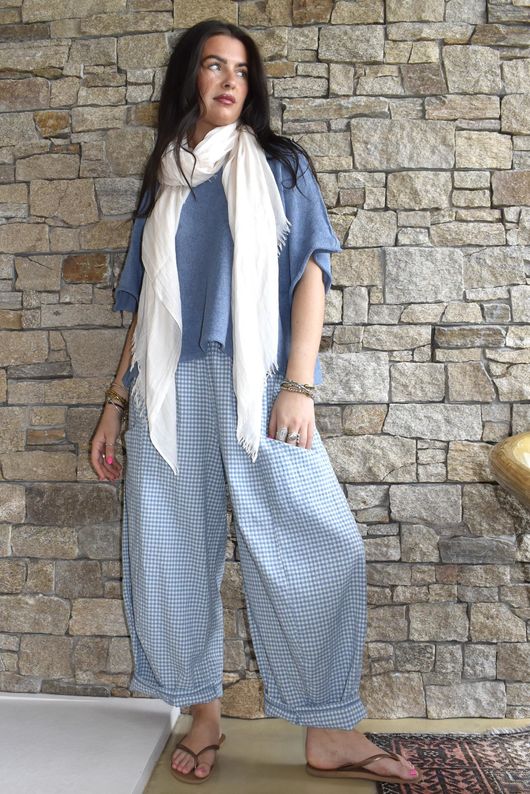 Arbi Gingham 7/8 Barrel Pant Denim