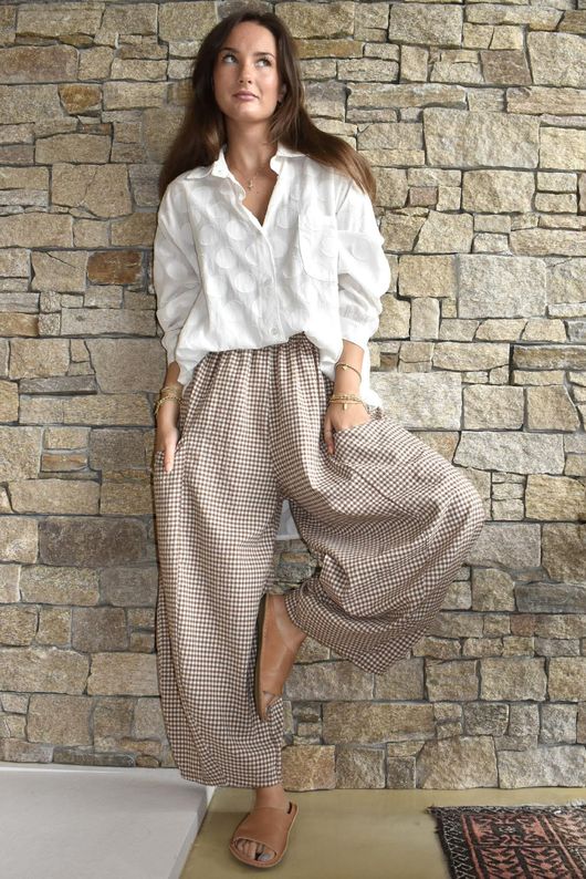 Arbi Gingham 7/8 Barrel Pant Hazelnut