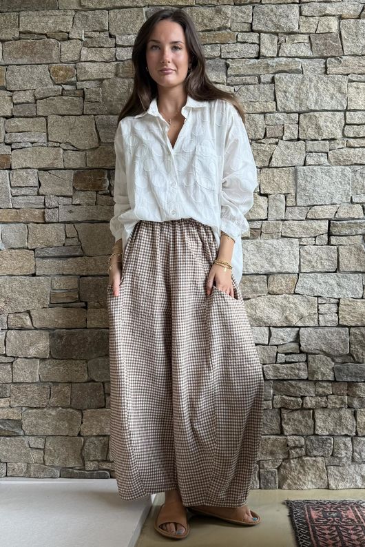 Arbi Gingham 7/8 Barrel Pant Hazelnut
