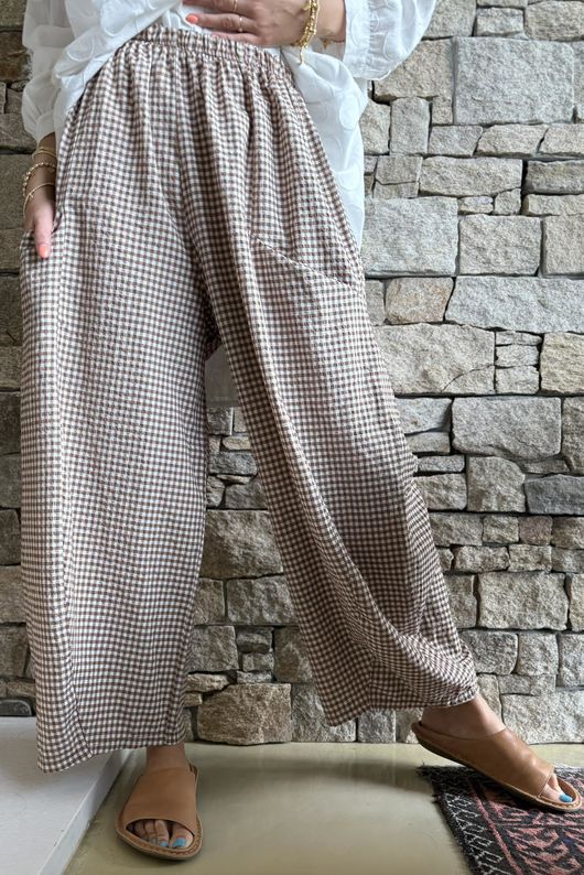 Arbi Gingham 7/8 Barrel Pant Hazelnut