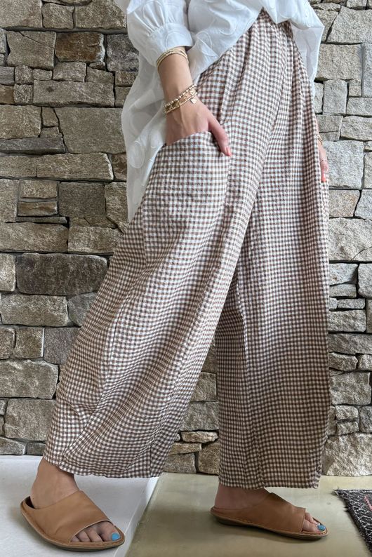 Arbi Gingham 7/8 Barrel Pant Hazelnut