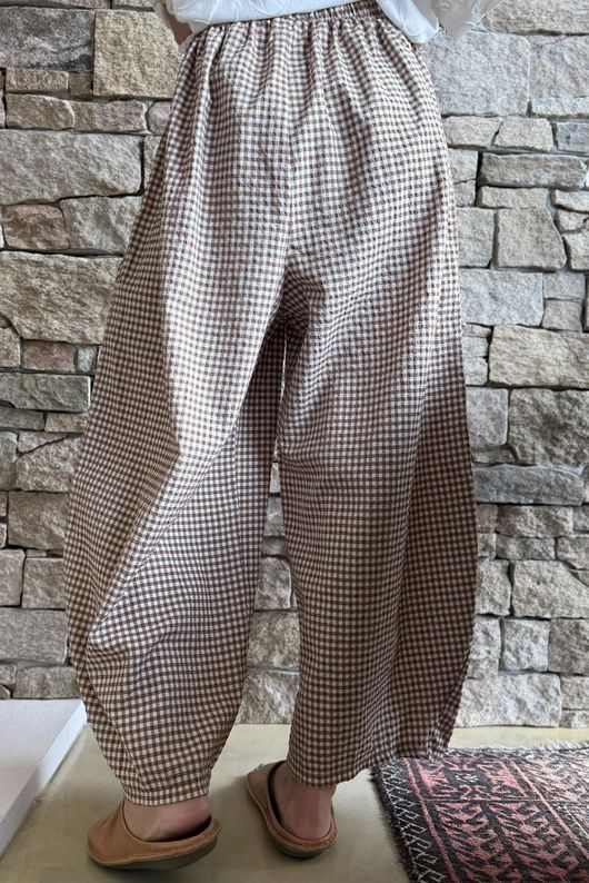 Arbi Gingham 7/8 Barrel Pant Hazelnut