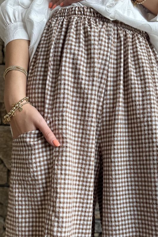 Arbi Gingham 7/8 Barrel Pant Hazelnut