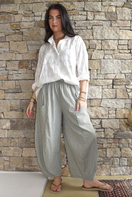 Arbi Gingham 7/8 Barrel Pant Khaki