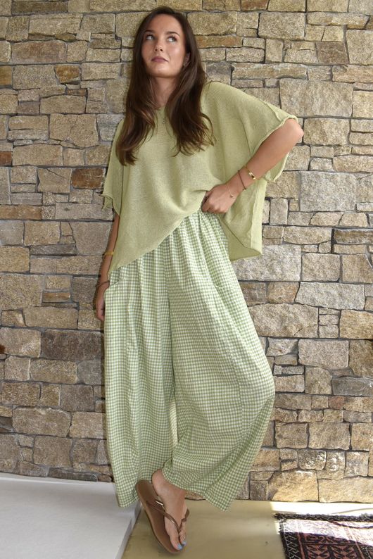 Arbi Gingham Relaxed Barrel Pant Soft Olive 