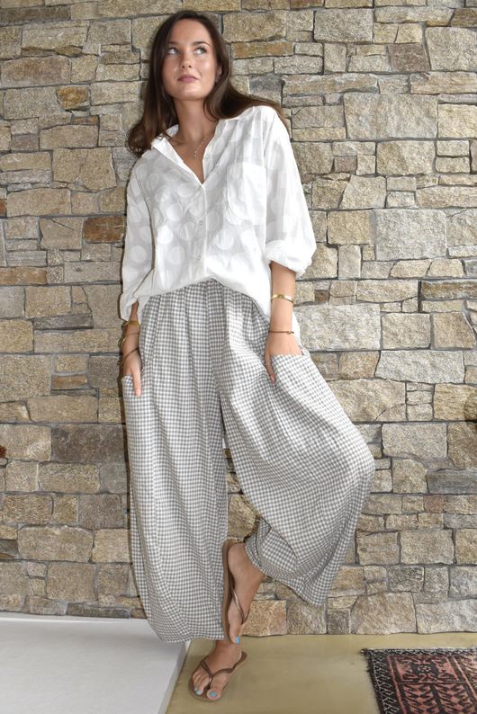Arbi Gingham 7/8 Barrel Pant Mocha