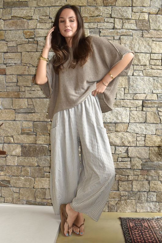 Arbi Gingham 7/8 Barrel Pant Mocha