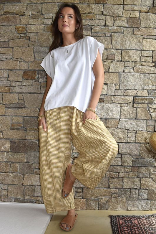 Arbi Gingham 7/8 Barrel Pant Mustard