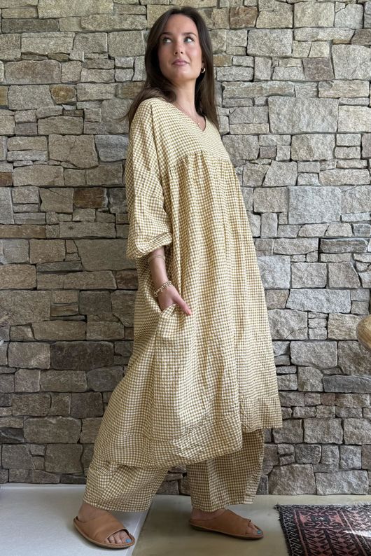 Arbi Gingham 7/8 Barrel Pant Mustard