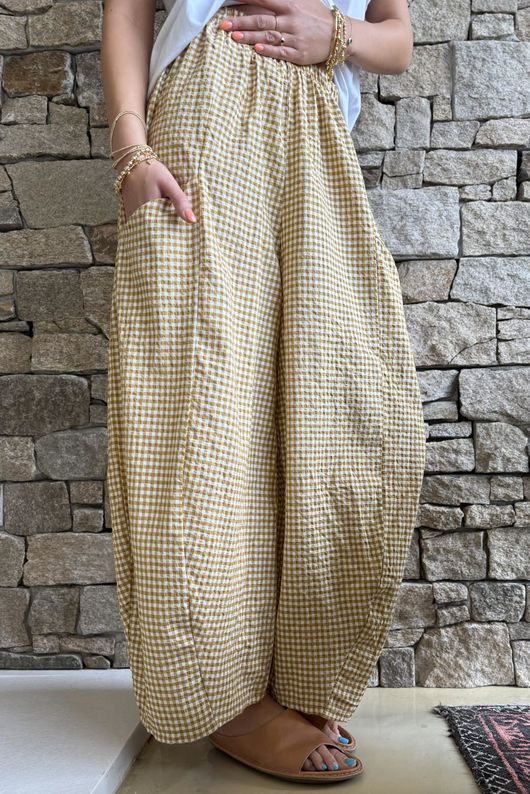 Arbi Gingham 7/8 Barrel Pant Mustard