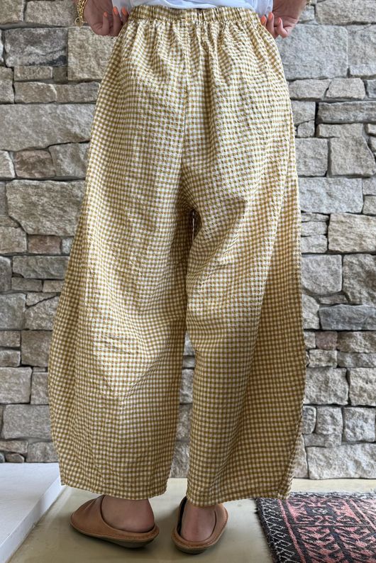 Arbi Gingham 7/8 Barrel Pant Mustard