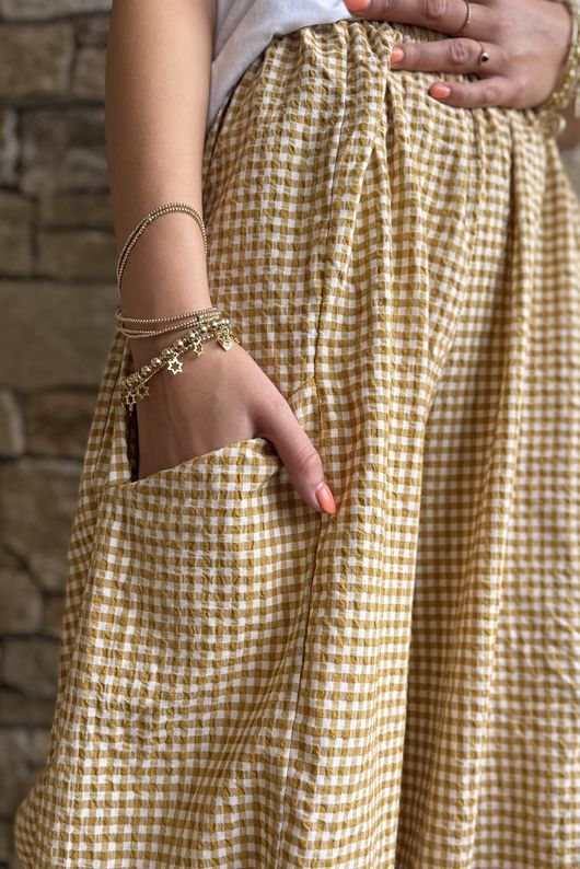 Arbi Gingham 7/8 Barrel Pant Mustard