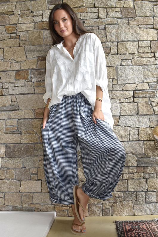 Arbi Gingham 7/8 Barrel Pant Navy