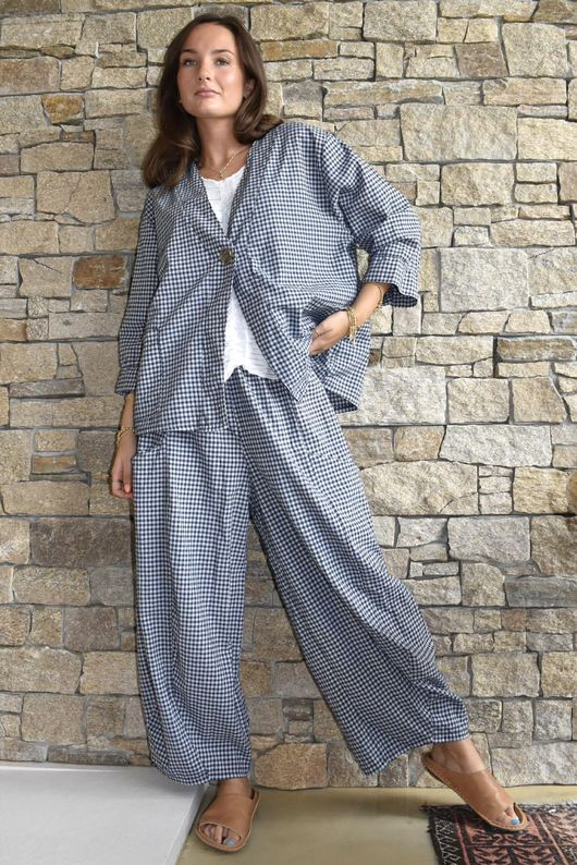 Arbi Gingham 7/8 Barrel Pant Navy