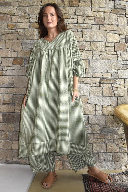 Arbi Gingham 7/8 Barrel Pant Olive