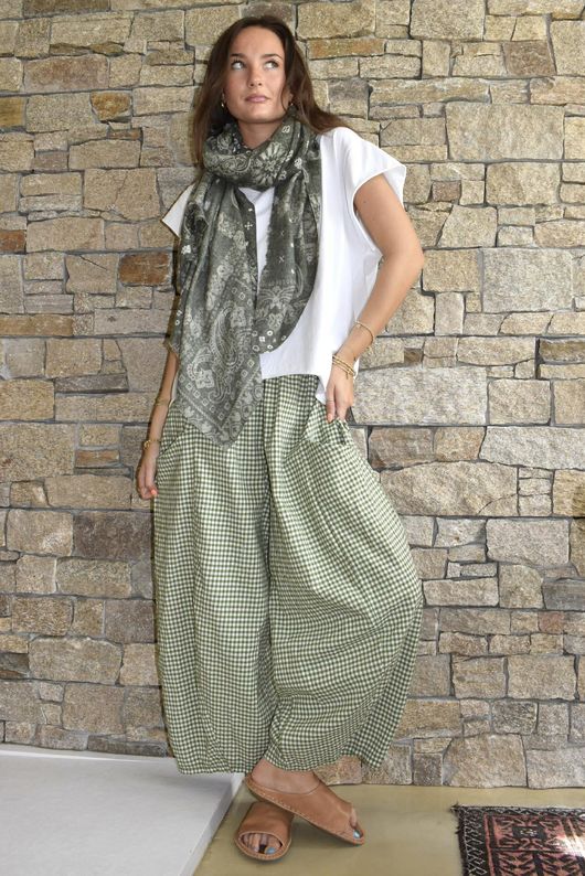 Arbi Gingham 7/8 Barrel Pant Olive