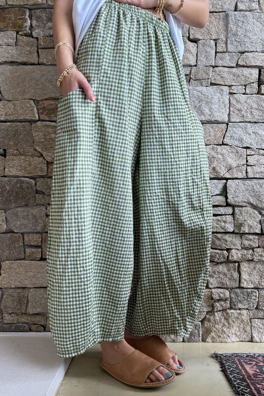 Arbi Gingham 7/8 Barrel Pant Olive