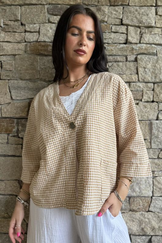 Arbi Gingham Box Jacket Camel